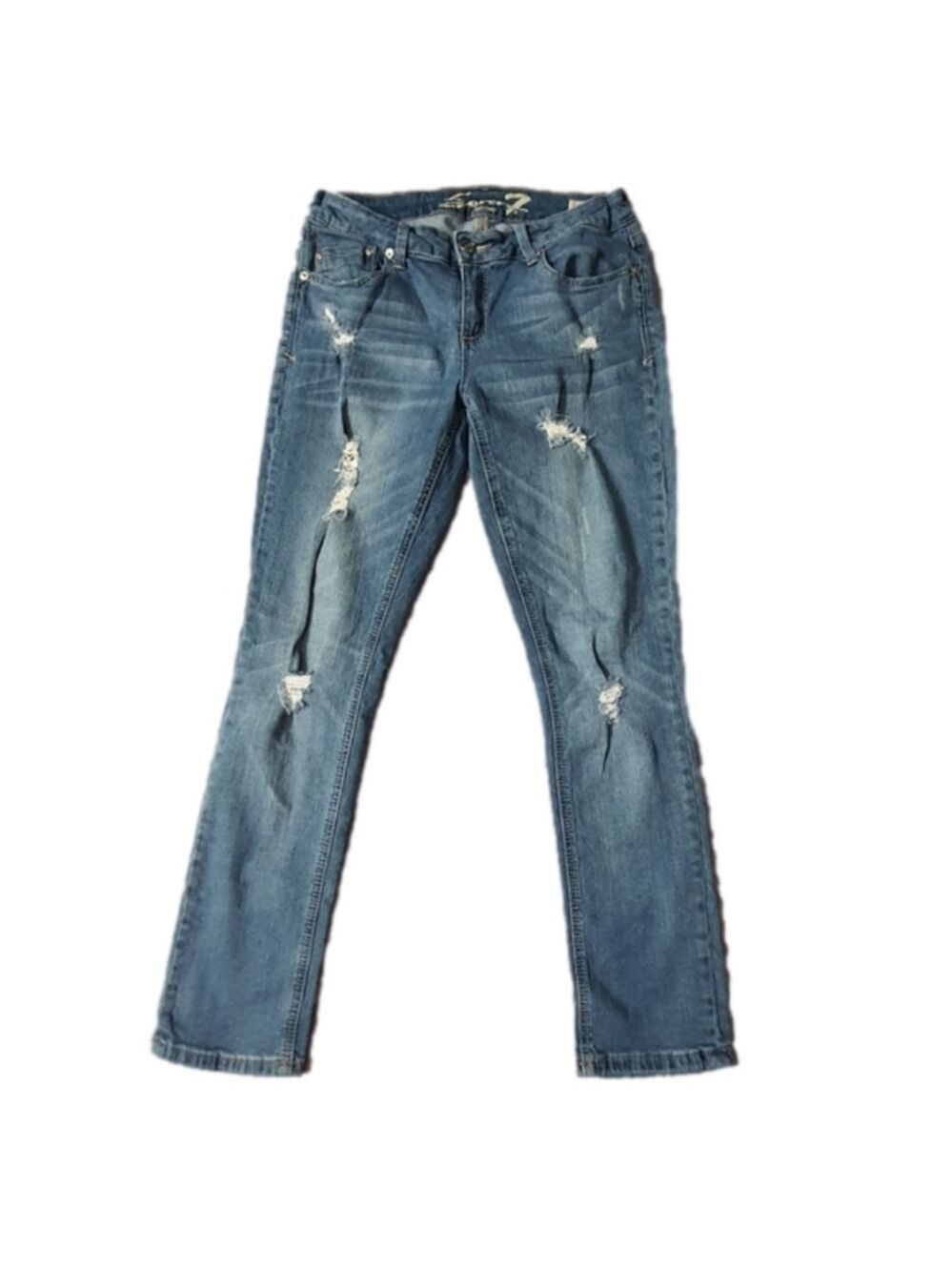 Seven7 Womens Jeans Size 8 Straight Leg Distressed Double 7 Back Pockets